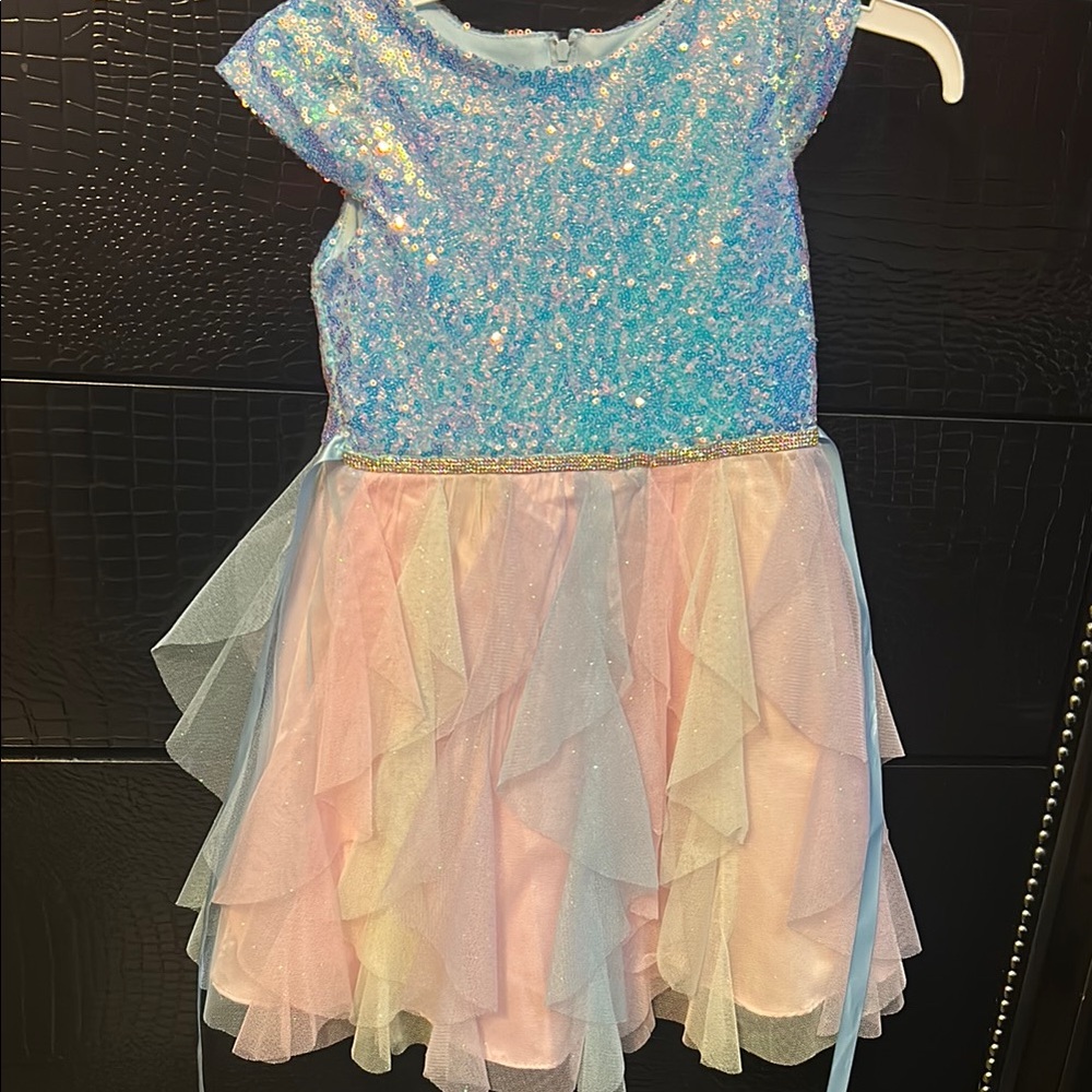 Rare Editions Blue and Pink Dance Costume with Sparkling Sequin Top